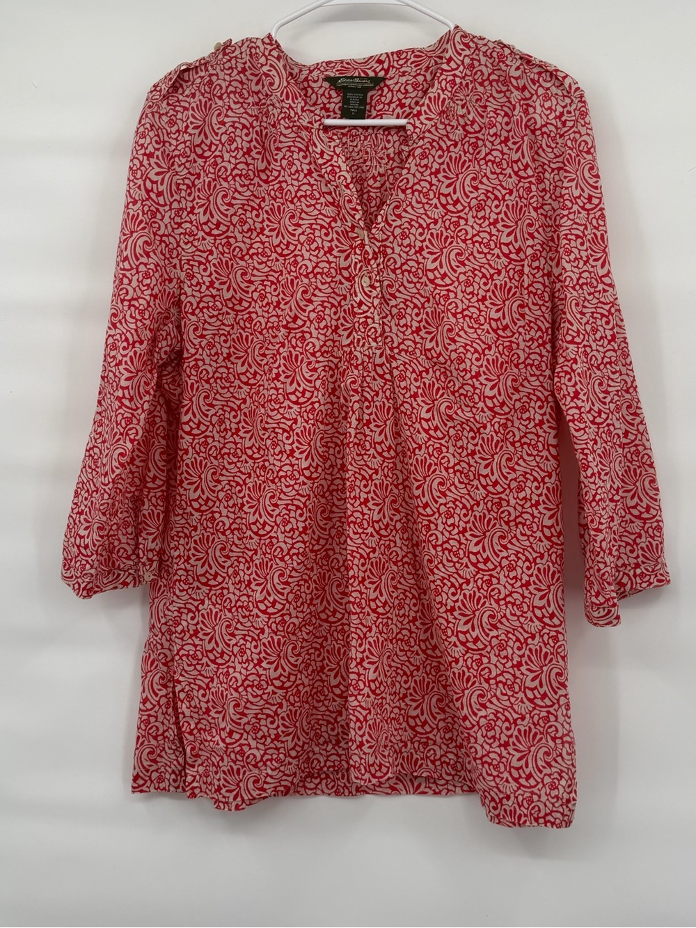 Eddie Bauer lightweight cotton red white floral tunic